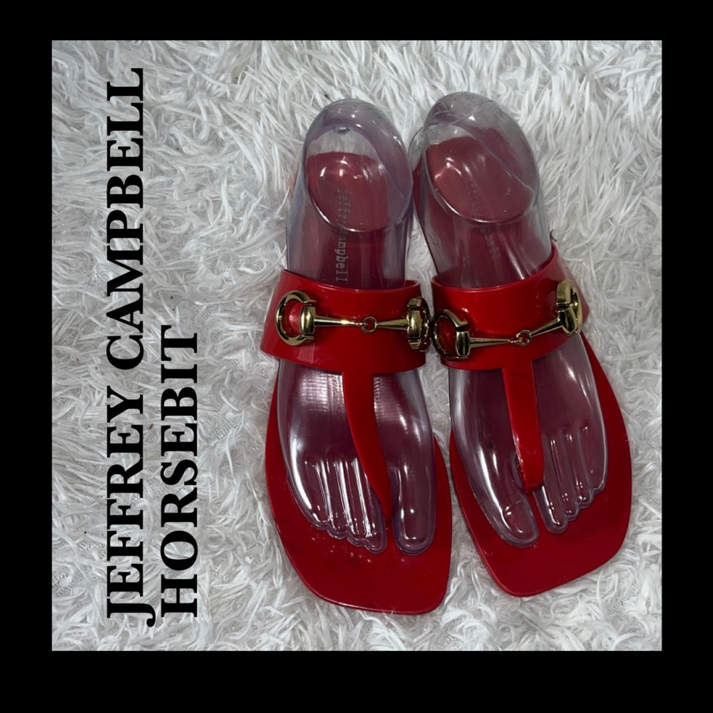 Jeffrey Campbell Horse-bit Red Sandals with Horsebit Gold Accent